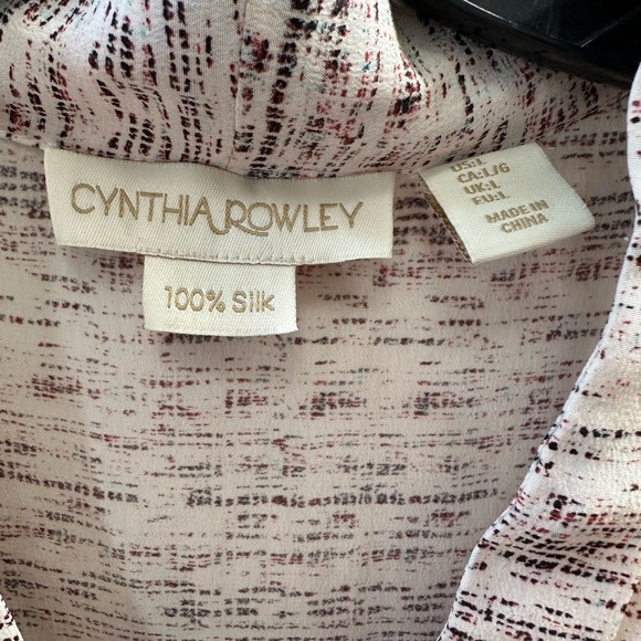 EUC Cynthia Rowley Cream/Patterned Silk Blouse Size L (originally $60) - Picture 2 of 7